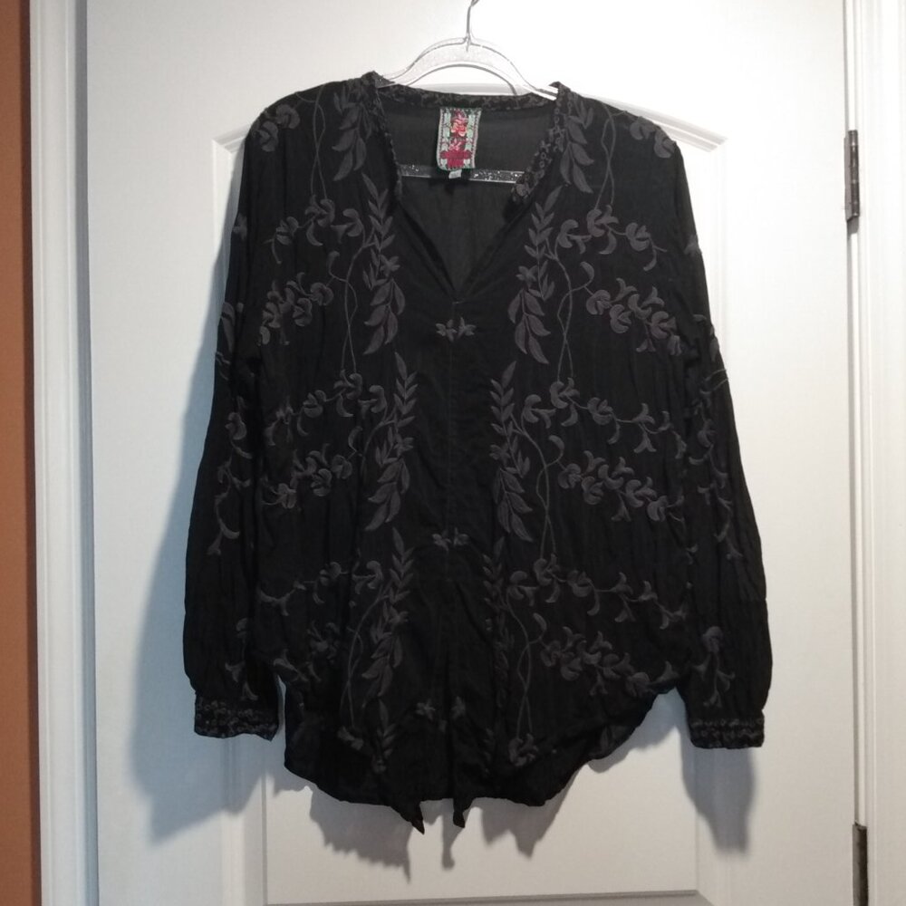 Johnny Was Black Tie Front Blouse